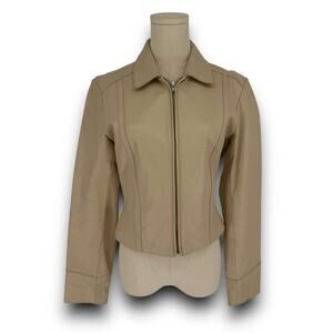 Y2K Vintage Express Cream Leather Jacket, Full Zip, Size 3/4 (Fits like S-M)